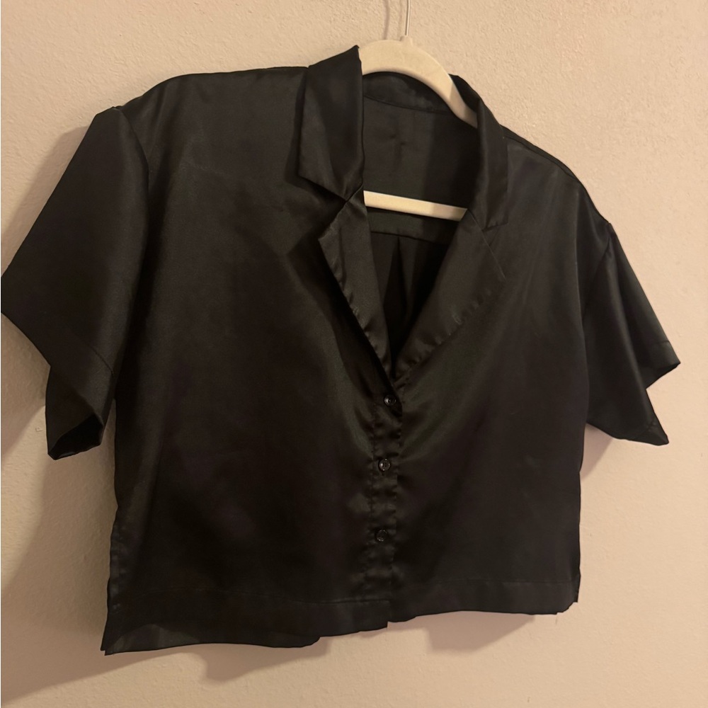 Black Satin Women's Top - Picture 5 of 6
